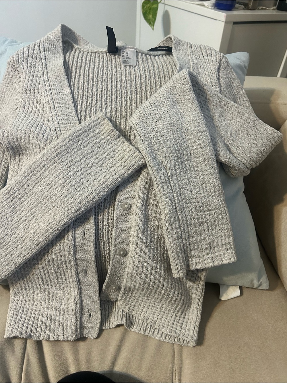 H&M Light Gray Ribbed Button-Front Women's Cardigan